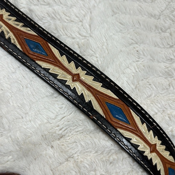 Rosie's Good Time Emporium & Saloon Brass Buckle & JUSTIN Tooled Leather BELT 36 - Picture 8 of 8